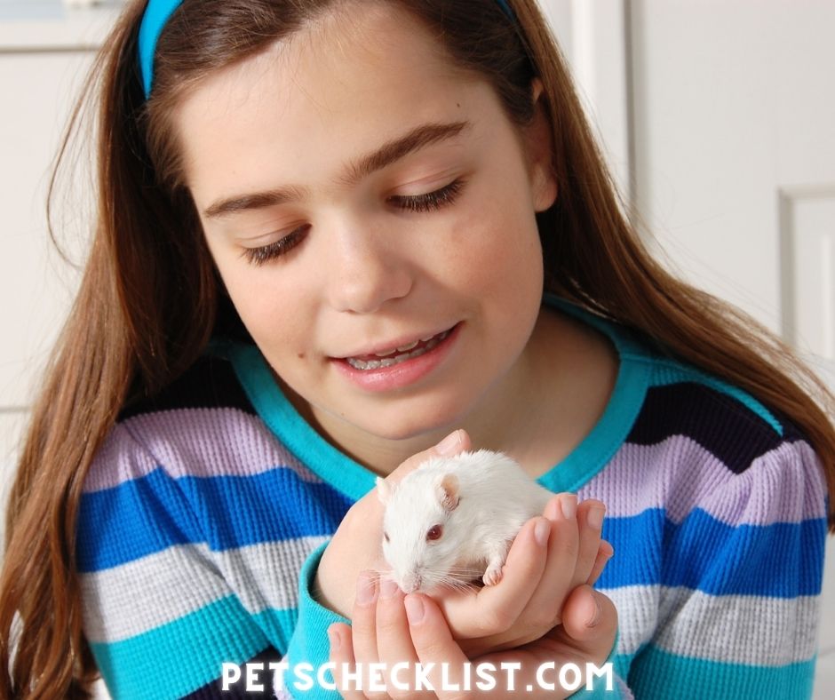girl with white gerbil
